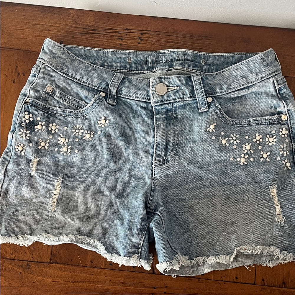 Jennifer Lopez Light Blue Floral Jean Shorts